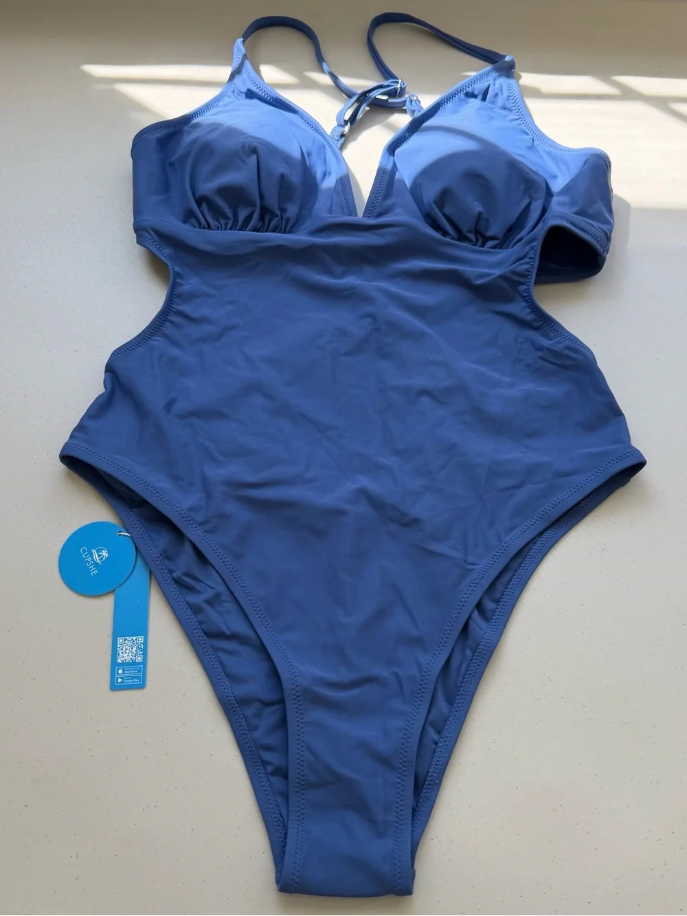 Cupshe One Piece Swimsuit Blue Solid Cut-Out High Leg Size XL